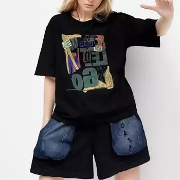 DIMANAF 2024, футболка больших размеров, женские топы, свободные хлопковые футболки с буквенными карманами, летние полосатые футболки с короткими рукавами и круглым вырезом, 4XL