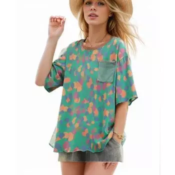 DIMANAF 2024, футболка больших размеров, женские топы, свободные хлопковые летние футболки с цветочным принтом и карманами, футболки с короткими рукавами и круглым вырезом, 4XL