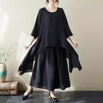 DIMANAF 2024, комплект из двух предметов размера плюс, женская одежда, элегантные топы с принтом Vinatge, однотонные брюки, женский костюм, летний One Size