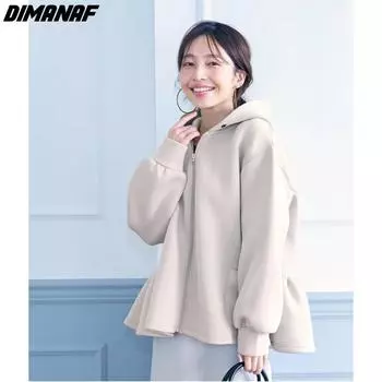 DIMANAF 2024, куртки больших размеров, пальто, женская дизайнерская одежда с капюшоном, однотонная теплая женская верхняя одежда, свободная повседневная одежда