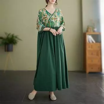 DIMANAF 2024, летнее платье больших размеров, женское свободное платье с лоскутным принтом, винтажное повседневное платье с v-образным вырезом, женское one size