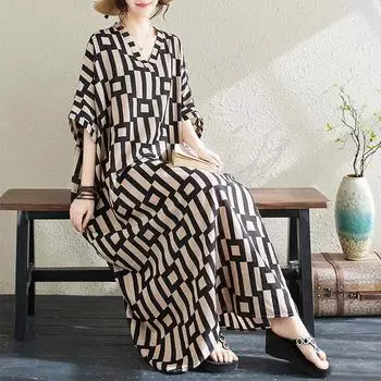 DIMANAF 2024, летнее платье больших размеров, пляжное женское пляжное платье с v-образным вырезом и принтом, праздничное, повседневное, из мягкого льна в горошек, свободные платья макси One Size