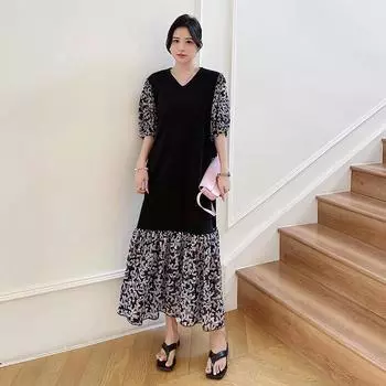 DIMANAF 2024, летнее платье-футболка больших размеров, женское хлопковое платье с v-образным вырезом, повседневное свободное платье с короткими рукавами и цветочным принтом