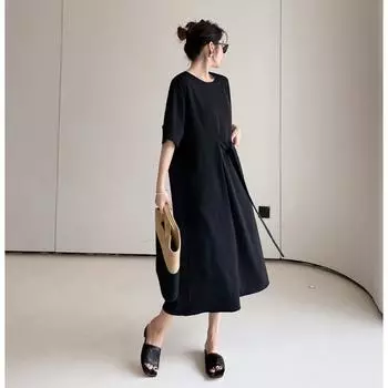DIMANAF 2024, летнее платье-футболка больших размеров, женское хлопковое свободное платье с короткими рукавами, винтажное элегантное повседневное однотонное женское платье миди