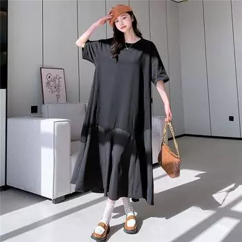 DIMANAF 2024, летнее платье-футболка больших размеров, женское свободное винтажное хлопковое повседневное базовое платье с короткими рукавами и длинными рукавами