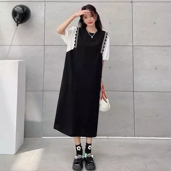 DIMANAF 2024, летнее платье-футболка больших размеров, женское свободное платье из сращенного хлопка, повседневное женское винтажное элегантное платье миди