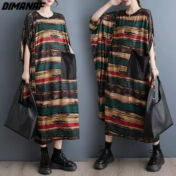 DIMANAF 2024, летнее платье-рубашка больших размеров, новые женские повседневные хлопковые женские длинные свободные платья с карманами и пуговицами