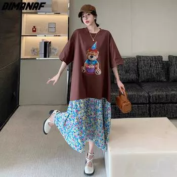 DIMANAF 2024, летнее платье-рубашка больших размеров, женское длинное платье, повседневное свободное хлопковое платье с принтом, модное пляжное платье