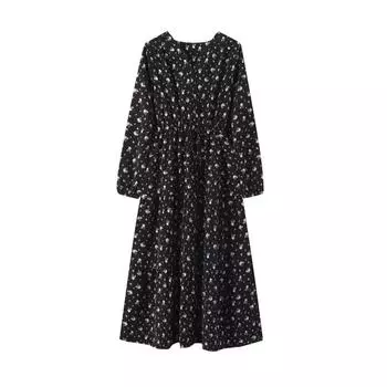 DIMANAF 2024, летнее платье-рубашка больших размеров, шифоновое женское свободное повседневное черное длинное платье с цветочным принтом