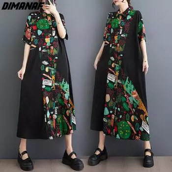 DIMANAF 2024, летнее платье-рубашка больших размеров, женская свободная повседневная футболка, модные женские длинные платья с принтом
