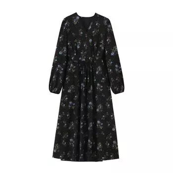 DIMANAF 2024, летнее платье-рубашка больших размеров, шифоновое женское свободное повседневное черное женское длинное платье с цветочным принтом