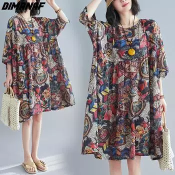 DIMANAF 2024, летнее платье-рубашка больших размеров, женское свободное повседневное шифоновое женское элегантное пляжное платье