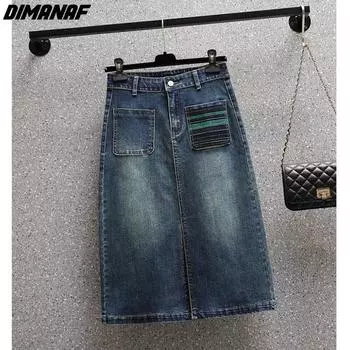 DIMANAF 2024, летние джинсовые юбки больших размеров, женская одежда, синие модные джинсы трапециевидной формы, повседневная модная женская юбка с вышивкой