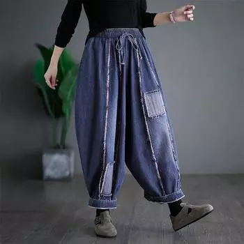 DIMANAF 2024 Летние джинсы Длинные брюки Большие размеры Женские широкие брюки Брюки Свободные эластичные талии Повседневные джинсовые женские повседневные брюки Брюки большого размера