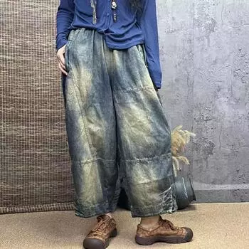 DIMANAF 2024 летние джинсы, длинные брюки, большие размеры, женские широкие брюки с эластичной резинкой на талии в китайском стиле