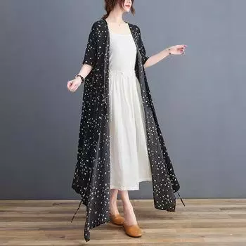 DIMANAF 2024 летние куртки больших размеров, пальто, женская одежда, женская верхняя одежда с винтажным принтом, свободный повседневный длинный кардиган, новый