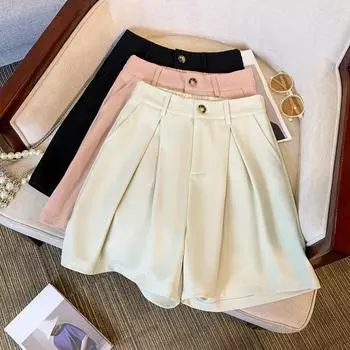 Dimanaf 2024 летние шорты больших размеров, женские базовые брюки, повседневные женские тонкие однотонные свободные брюки, брюки с эластичной резинкой на талии