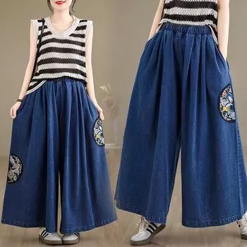 DIMANAF 2024 летние женские длинные брюки больших размеров, свободные широкие брюки, повседневные однотонные джинсы большого размера