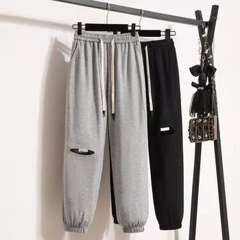 Dimanaf 2024 летние женские длинные брюки больших размеров, свободные шаровары, повседневные однотонные спортивные штаны большого размера