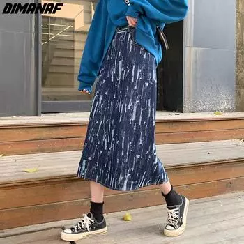 Dimanaf 2024 летние женские джинсовые юбки больших размеров, повседневные свободные юбки, хлопковая синяя длинная юбка