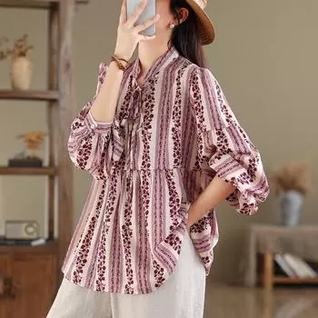 DIMANAF 2024 летние женские футболки блузки рубашки шифоновый принт с цветочным принтом элегантные женские красные топы футболки оверсайз свободные пляжные повседневные