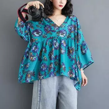 DIMANAF 2024 летние женские футболки больших размеров, летние стильные элегантные рубашки с v-образным вырезом и цветочным принтом, женские топы, свободные повседневные футболки
