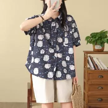 DIMANAF 2024 летние женские футболки больших размеров с принтом, топы с короткими рукавами, винтажные футболки, свободные повседневные дизайнерские мягкие рубашки на пуговицах