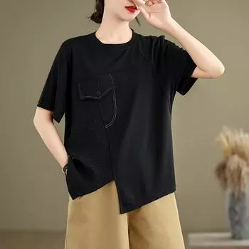 Dimanaf 2024 летние женские футболки больших размеров, летние стильные рубашки, однотонные рубашки, элегантные женские топы, свободные повседневные белые футболки