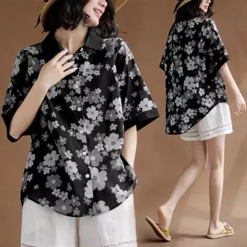 DIMANAF 2024, летние женские футболки больших размеров, летние рубашки, женские топы, футболки, свободные повседневные хлопковые хлопковые винтажные льняные рубашки с цветочным принтом
