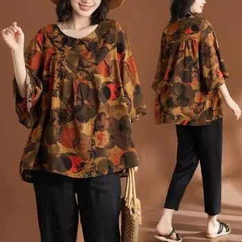 DIMANAF 2024 летние женские футболки больших размеров с принтом, льняные топы с короткими рукавами в горошек, винтажные топы, футболки, свободная повседневная рубашка