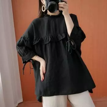 DIMANAF 2024 летние женские футболки больших размеров с принтом, элегантные белые топы с длинными рукавами, футболки, винтажные свободные повседневные льняные рубашки