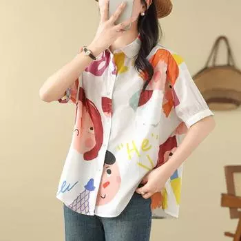 DIMANAF 2024 летние женские футболки больших размеров с принтом, топы с короткими рукавами, футболки, свободные повседневные дизайнерские мягкие рубашки на пуговицах