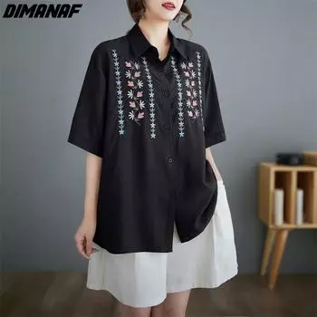 DIMANAF 2024, летние женские футболки больших размеров, летние женские рубашки, новые футболки с цветочной вышивкой, свободные повседневные топы большого размера