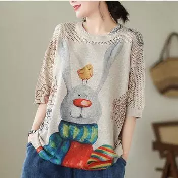 DIMANAF 2024 летние женские футболки летние стильные рубашки с принтом красочные цветочные элегантные топы со стразами футболки свободные повседневные One Size