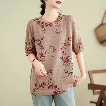 DIMANAF 2024 летние женские футболки летние стильные рубашки с принтом красочные цветочные элегантные футболки свободные повседневные топы 668