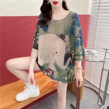 DIMANAF 2024 летние женские футболки летние стильные рубашки с мультяшным принтом цветочные элегантные красочные топы футболки свободные повседневные