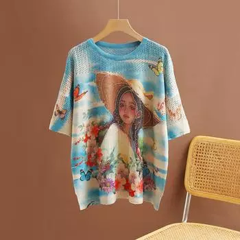 DIMANAF 2024 летние женские футболки летние стильные рубашки с принтом горный хрусталь мультфильм элегантные женские топы футболки свободные повседневные 752