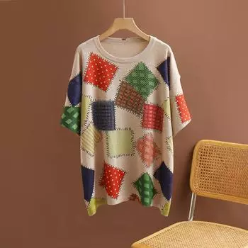 DIMANAF 2024 летние женские футболки летние стильные рубашки с принтом горный хрусталь мультфильм элегантные женские топы футболки свободные повседневные 747