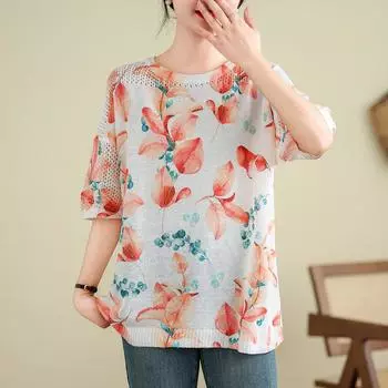 DIMANAF 2024 летние женские футболки летние стильные рубашки с принтом красочные цветочные элегантные футболки свободные повседневные топы 668