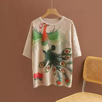 DIMANAF 2024 летние женские футболки летние стильные рубашки с принтом горный хрусталь мультфильм элегантные женские топы футболки свободные повседневные 753