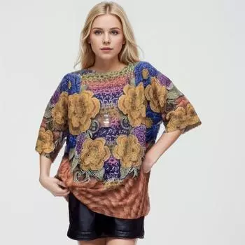 DIMANAF 2024 Летние женские футболки Летние стильные рубашки с цветочным принтом со стразами Элегантные женские топы Футболки Свободные повседневные белые синие 06