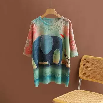 DIMANAF 2024 летние женские футболки летние стильные рубашки с принтом горный хрусталь мультфильм элегантные женские топы футболки свободные повседневные 753