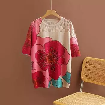 DIMANAF 2024 летние женские футболки летние стильные рубашки со стразами и принтом мультфильма элегантные женские топы футболки свободные повседневные 749