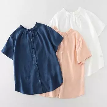 DIMANAF 2024 летние женские футболки летние стильные рубашки однотонные льняные элегантные футболки свободные повседневные топы на пуговицах