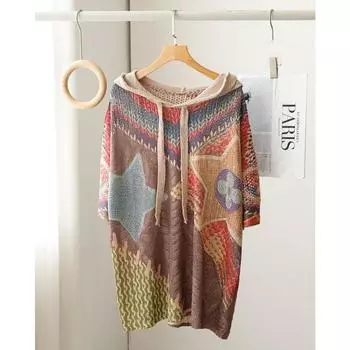 DIMANAF 2024 Летние женские футболки Летний стиль с коротким рукавом Красные трикотажные рубашки со стразами и капюшоном с цветочным принтом Футболки Свободные повседневные