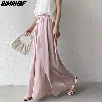 DIMANAF 2024 летние женские однотонные брюки больших размеров с эластичной резинкой на талии, свободные широкие брюки, большие брюки