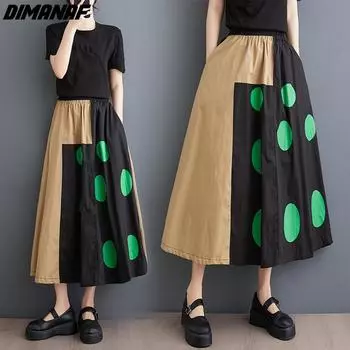 DIMANAF 2024, летние женские плиссированные юбки больших размеров с эластичной резинкой на талии, свободный дизайн с принтом, женская юбка, длинная юбка