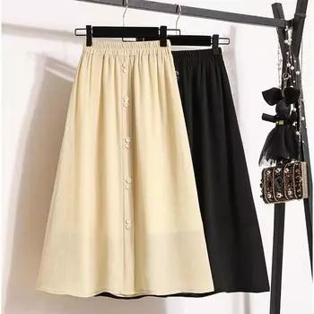 Dimanaf 2024 летние женские юбки больших размеров, повседневные однотонные длинные юбки с эластичной резинкой на талии, винтажные свободные шифоновые 5XL L чёрный