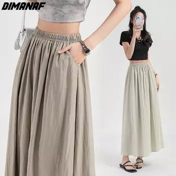 DIMANAF 2024 летние женские юбки больших размеров, повседневные однотонные длинные юбки с эластичной резинкой на талии, винтажные свободные днища