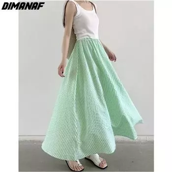 DIMANAF 2024 летние женские юбки больших размеров, свободные стильные женские длинные юбки большого размера с эластичной резинкой на талии, клетчатые модные юбки